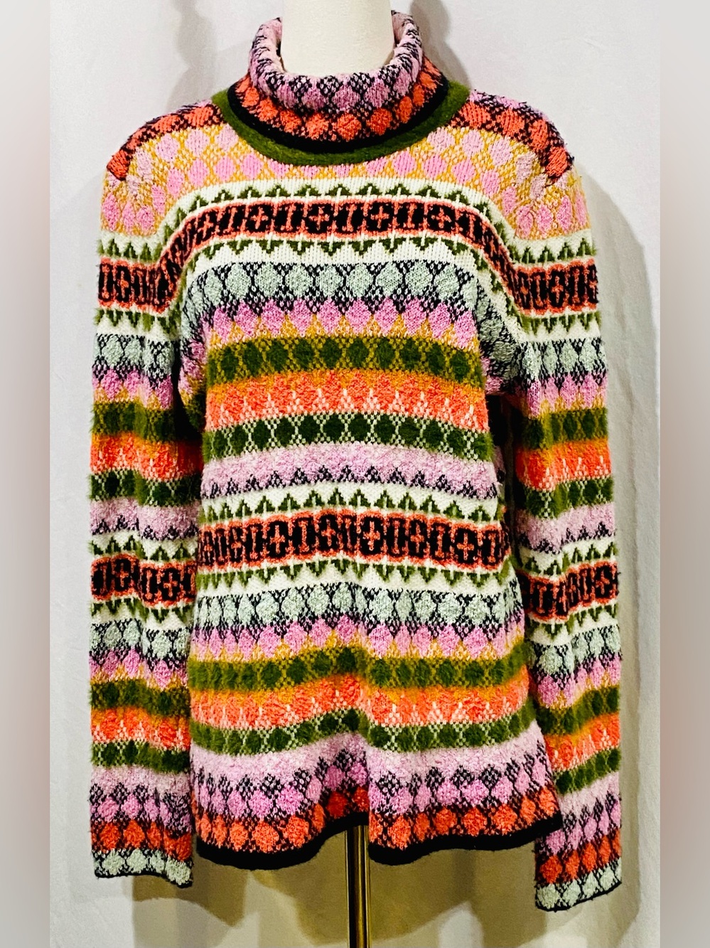 Anthropologie Maeve Carol Turtleneck Multicolor Striped Fair Isle Sweater Women